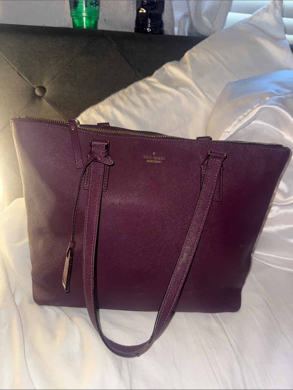 kate spade Plum Saffiano Leather Tote in Deep Aubergine